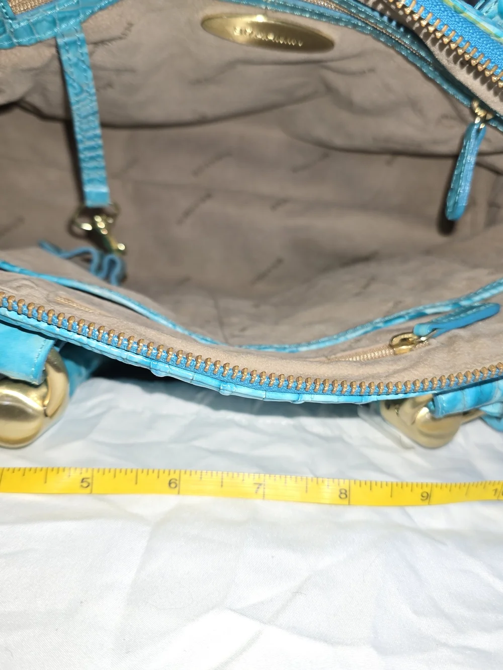 Brahmin Turquoise Croc-Embossed Leather Satchel - Picture 4 of 5